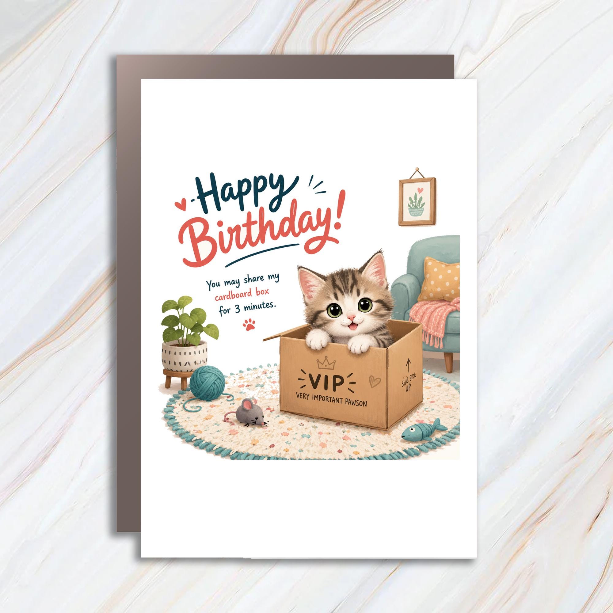 Happy Birthday! You May Share My Cardboard Box Cute Kitten Birthday Card For Cat Lover Funny Animal Greeting Card BC151