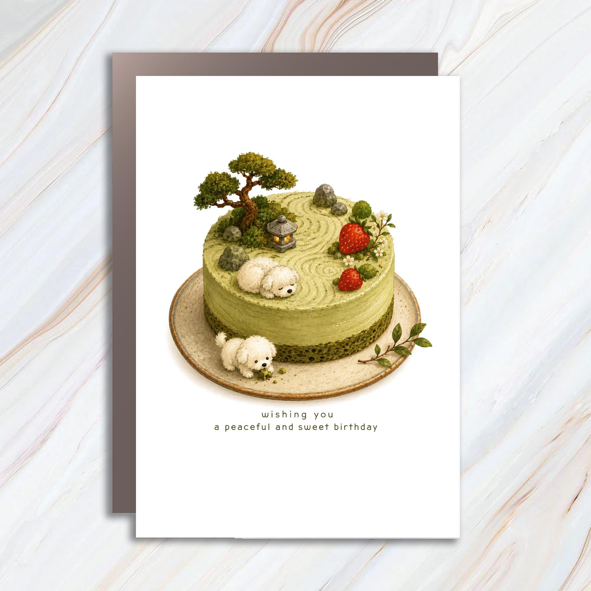 Wishing You A Peaceful And Sweet Birthday Cute Birthday Card Adorable Dog Cake For Dog Lover Nature Inspired BC153