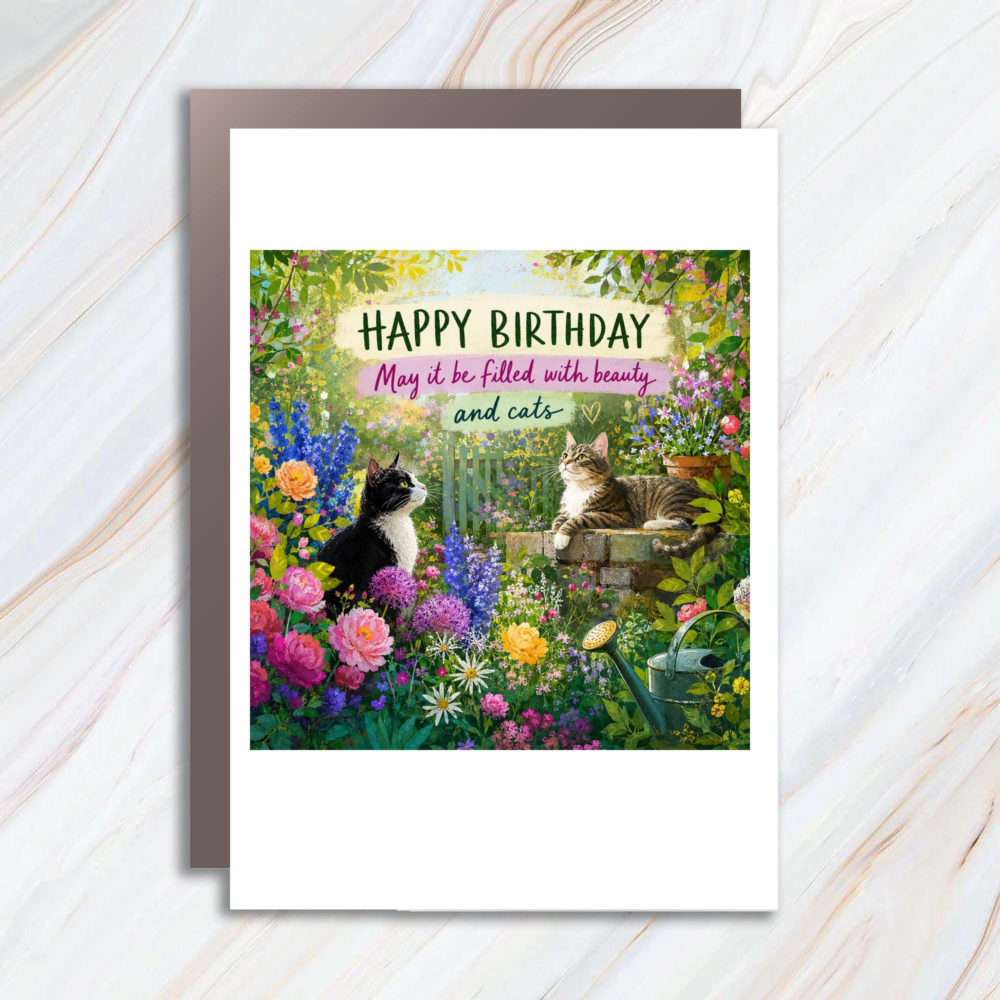 Happy Birthday May It Be Filled With Beauty And Cats Birthday Card Cat Lover Floral Garden Cute Animal Greeting Card BC160