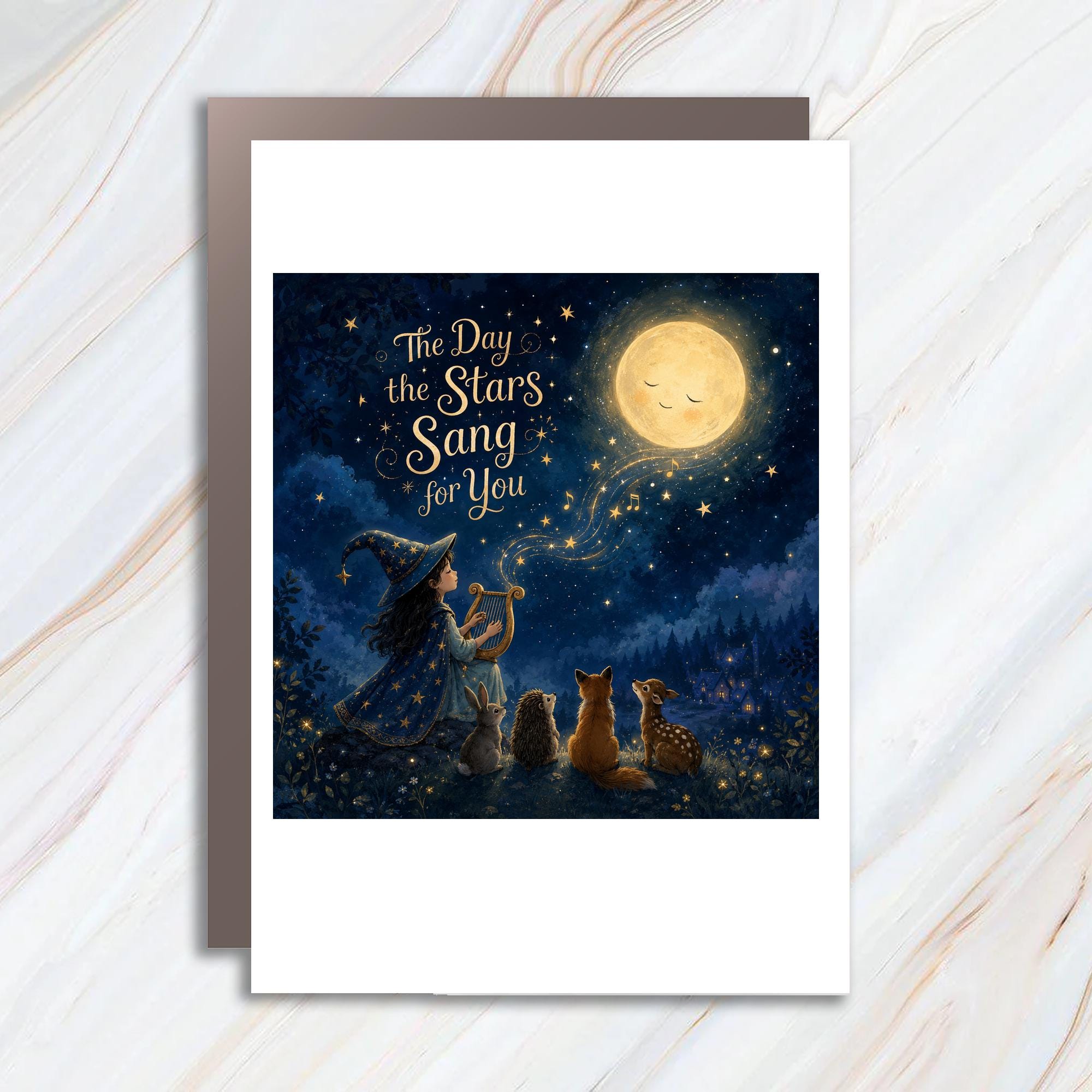 The Day The Stars Sang For You Whimsical Greeting Card Magical Night Scene For Her Birthday Card Cute Animal Lover Card BC157
