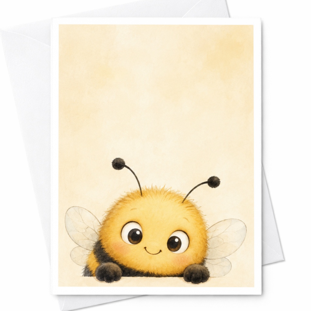 Cute Bee Illustration Blank Greeting Card Adorable Animal Art Everyday Card For Kids Nature Lover Sweet Cartoon C4087