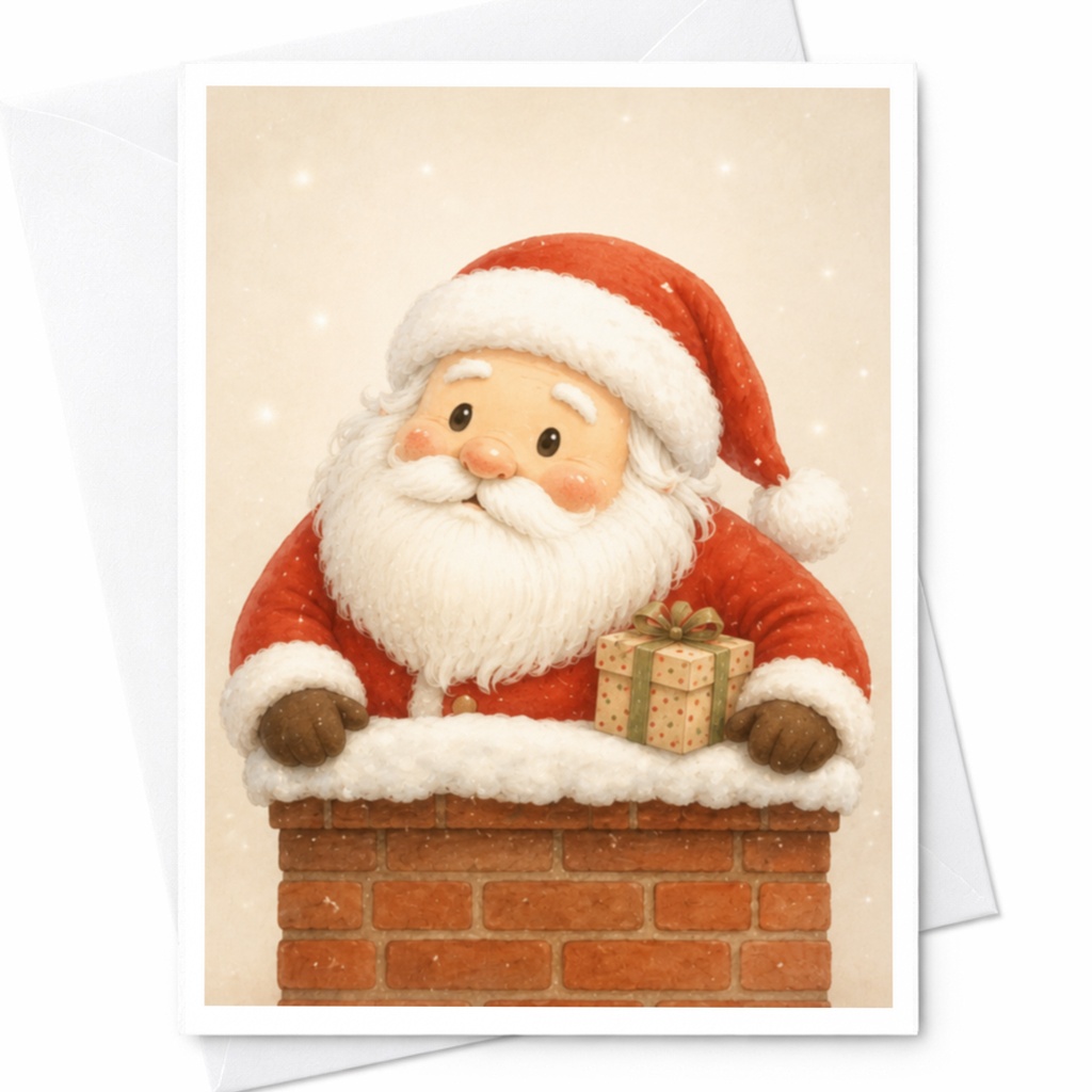 Santa Christmas Card Cute Holiday Greeting Card Santa Claus With Gift In Chimney Festive Card For Kids Family Xmas C4090
