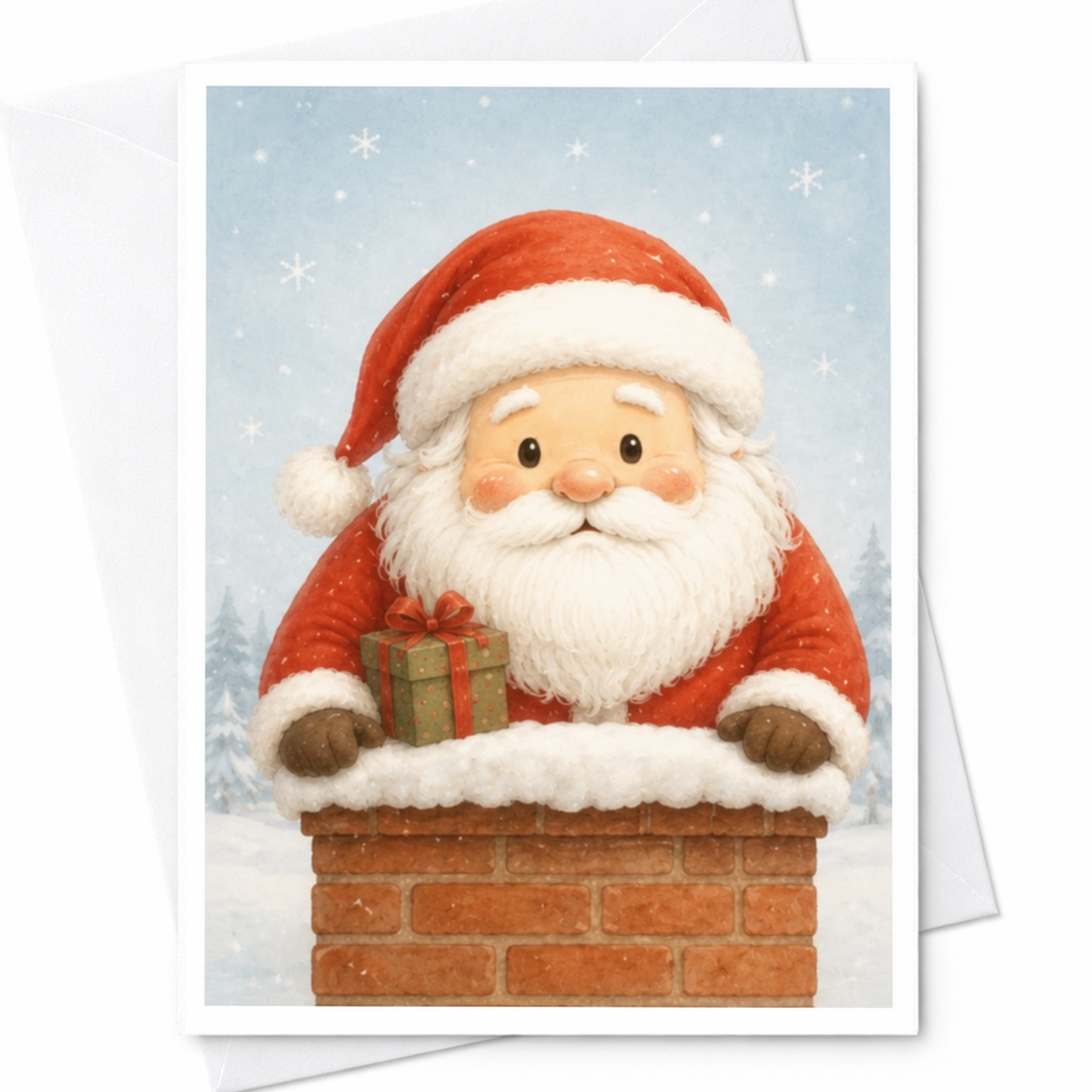 Santa Christmas Greeting Card Cute Santa Claus With Gift Holiday Card For Kids Family Festive Winter Scene C4091