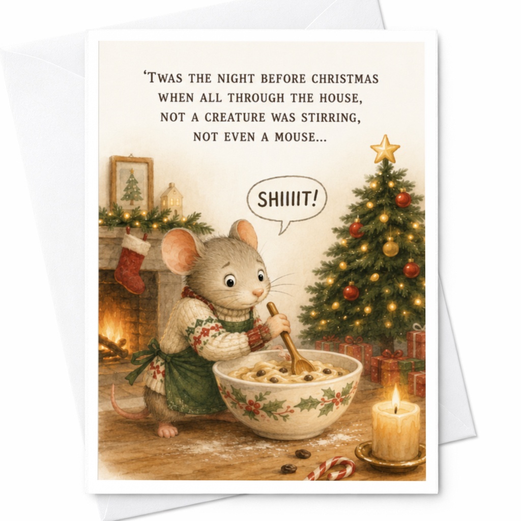 Twas The Night Before Christmas Funny Christmas Card Cute Cartoon Mouse Holiday Greeting Card For Friends Family C4094