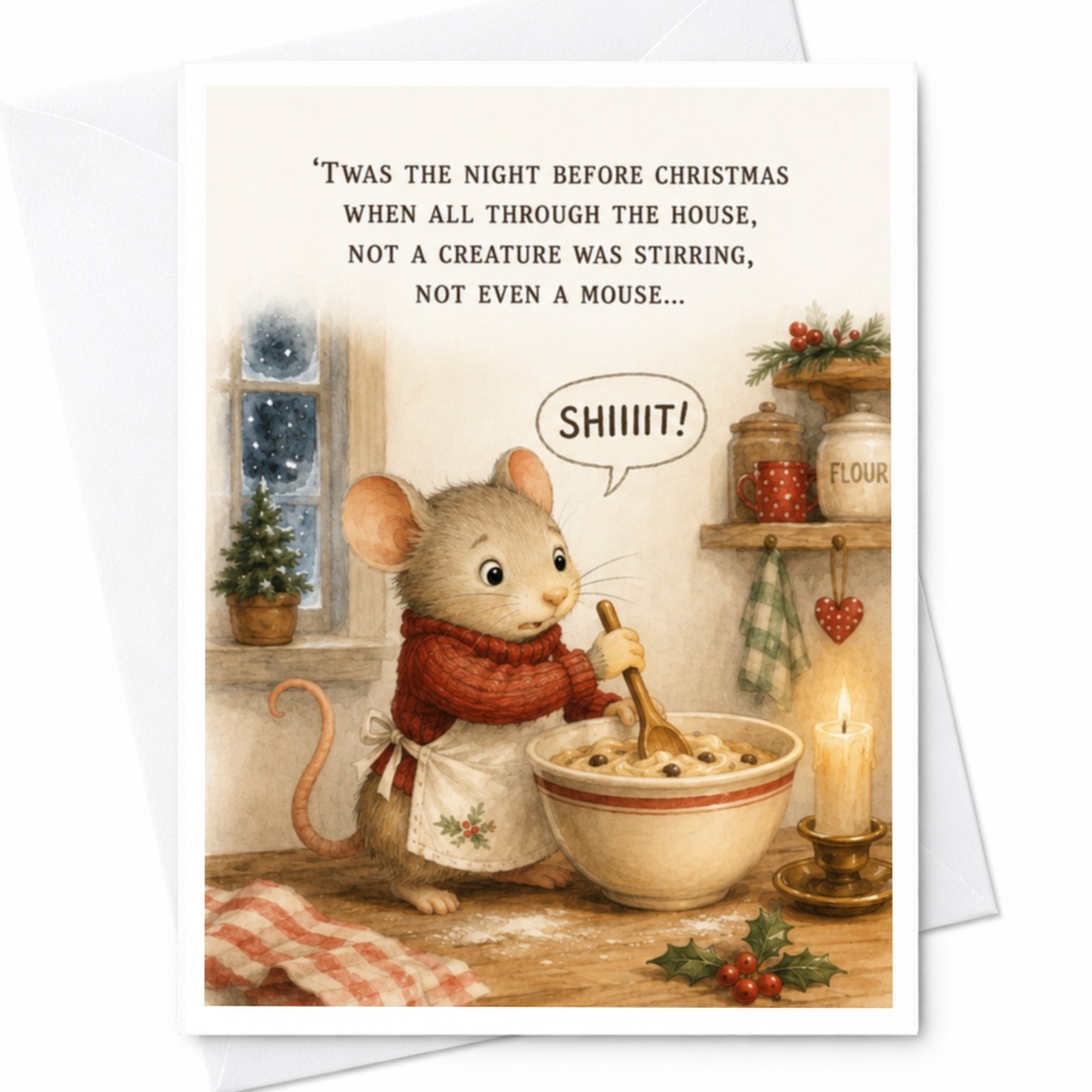 Twas The Night Before Christmas Funny Christmas Card Cute Cartoon Mouse Holiday Greeting Card For Friends Family C4095