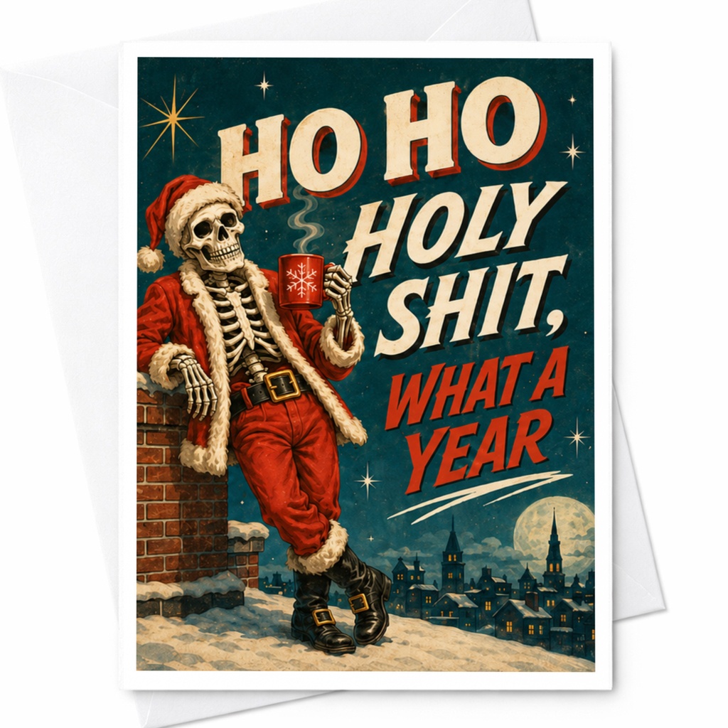 Ho Ho Holy Shit, What A Year Funny Christmas Card Skeleton Santa Holiday Greeting Card For Friends Family C4096