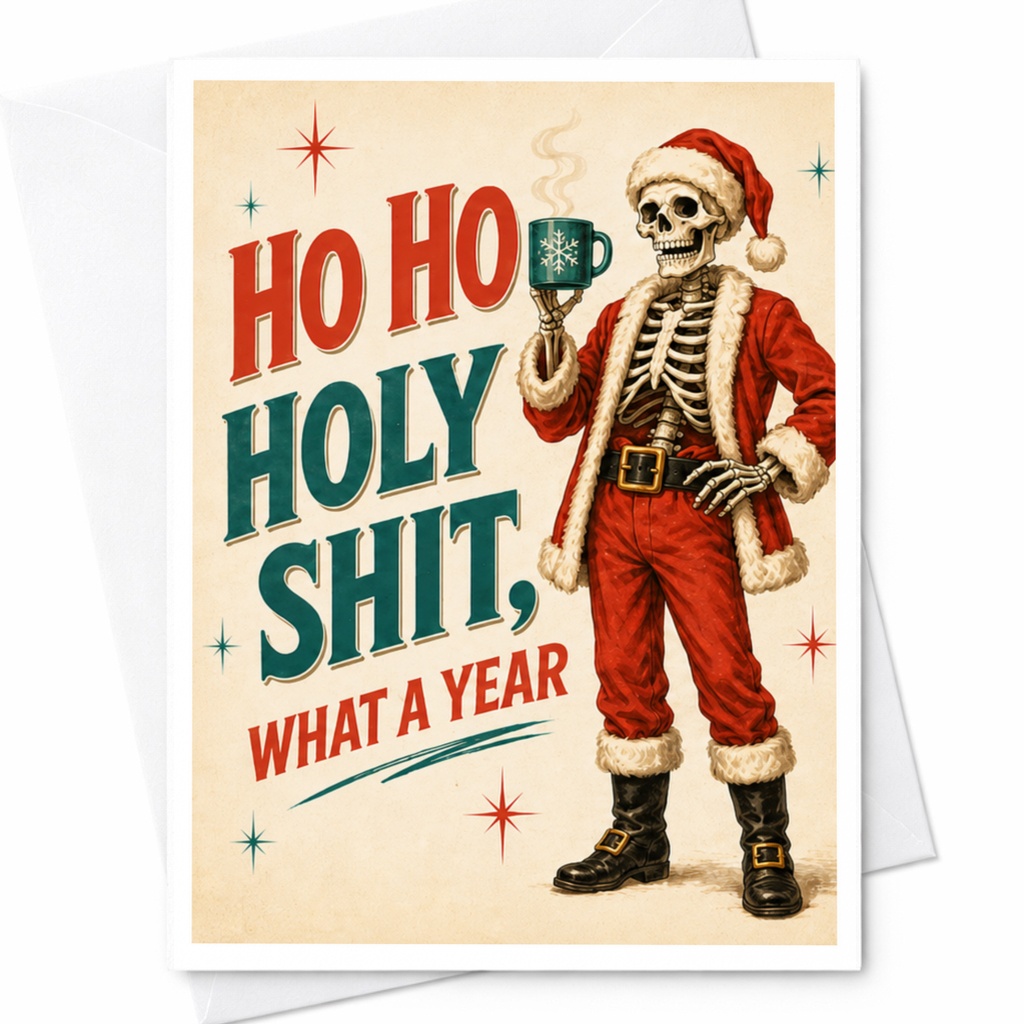 Ho Ho Holy Shit, What A Year Funny Christmas Card Skeleton Santa Holiday Greeting Card For Friends Family C4097