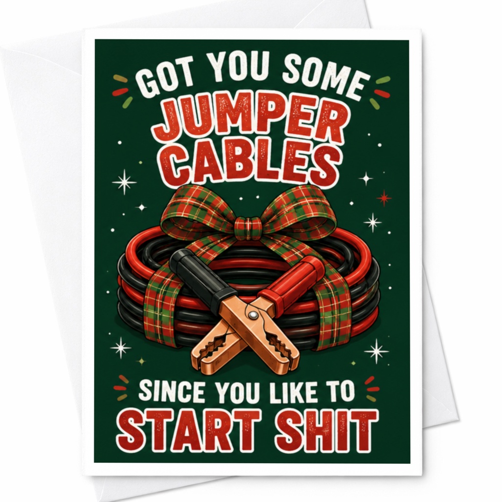 Got You Some Jumper Cables Since You Like To Start Shit Funny Christmas Card Sarcastic Holiday For Friend C4074