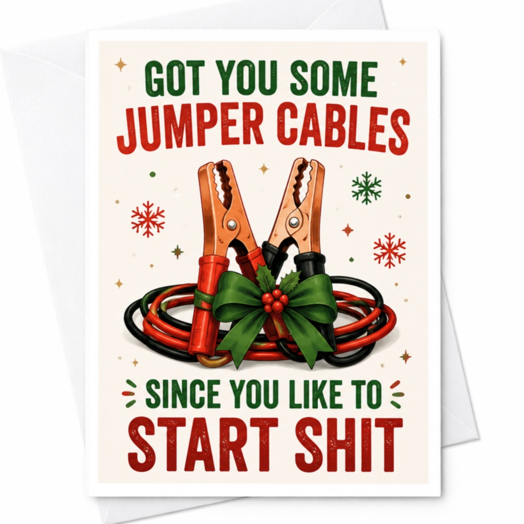 Got You Some Jumper Cables Since You Like To Start Shit Funny Christmas Card Sarcastic Holiday Gag Gift C4075