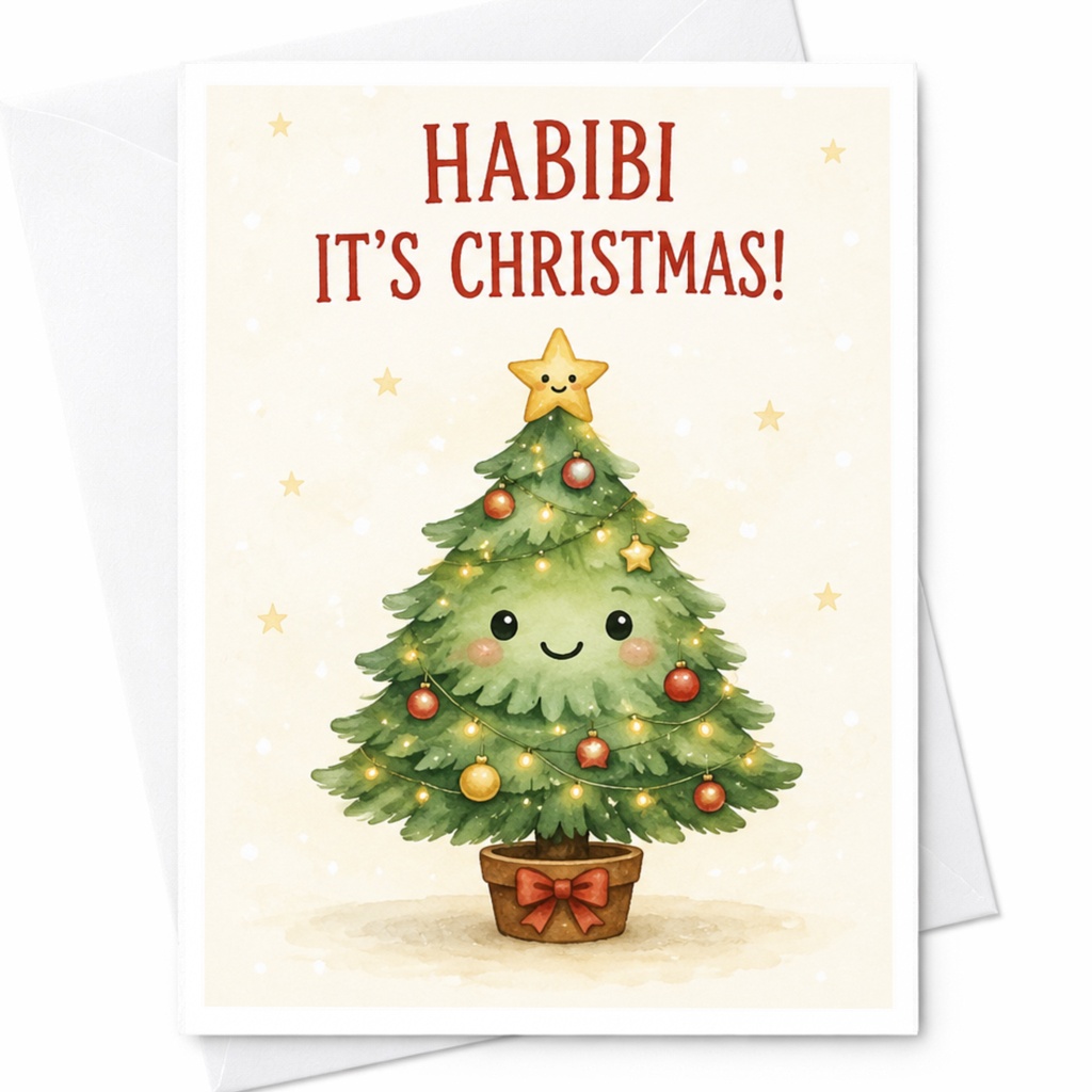 Habibi It's Christmas! Cute Christmas Card Holiday Greeting Card For Family Friends Festive Tree With Star C4077