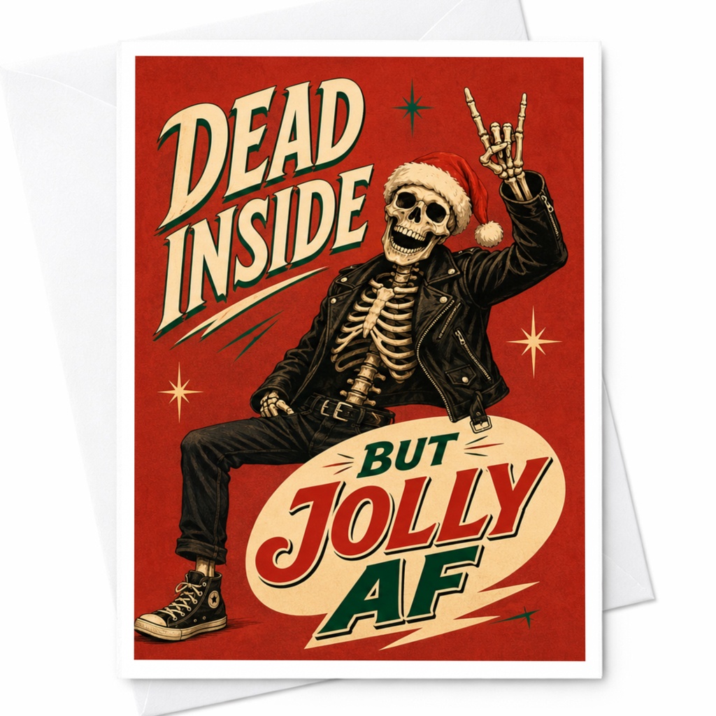 Dead Inside But Jolly Af Funny Christmas Card Skeleton Santa Hat Holiday Greeting Card For Friends Family C4084