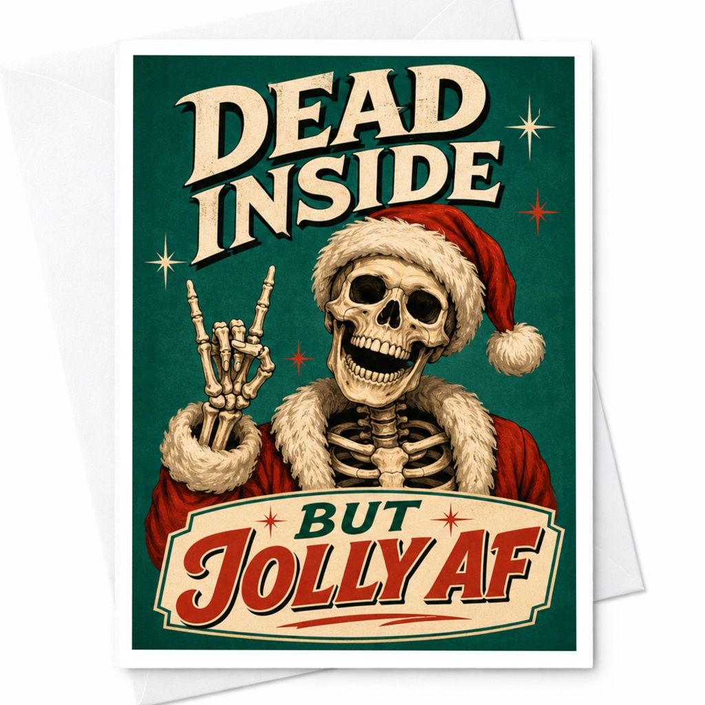Dead Inside But Jolly Af Funny Christmas Card Skeleton Santa Hat Holiday Greeting Card For Friends C4085
