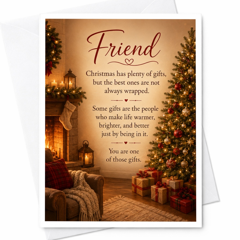 Friend Christmas Card Heartfelt Holiday Greeting Card For Friend Warm Wishes Festive Christmas Tree Gift Card C4109