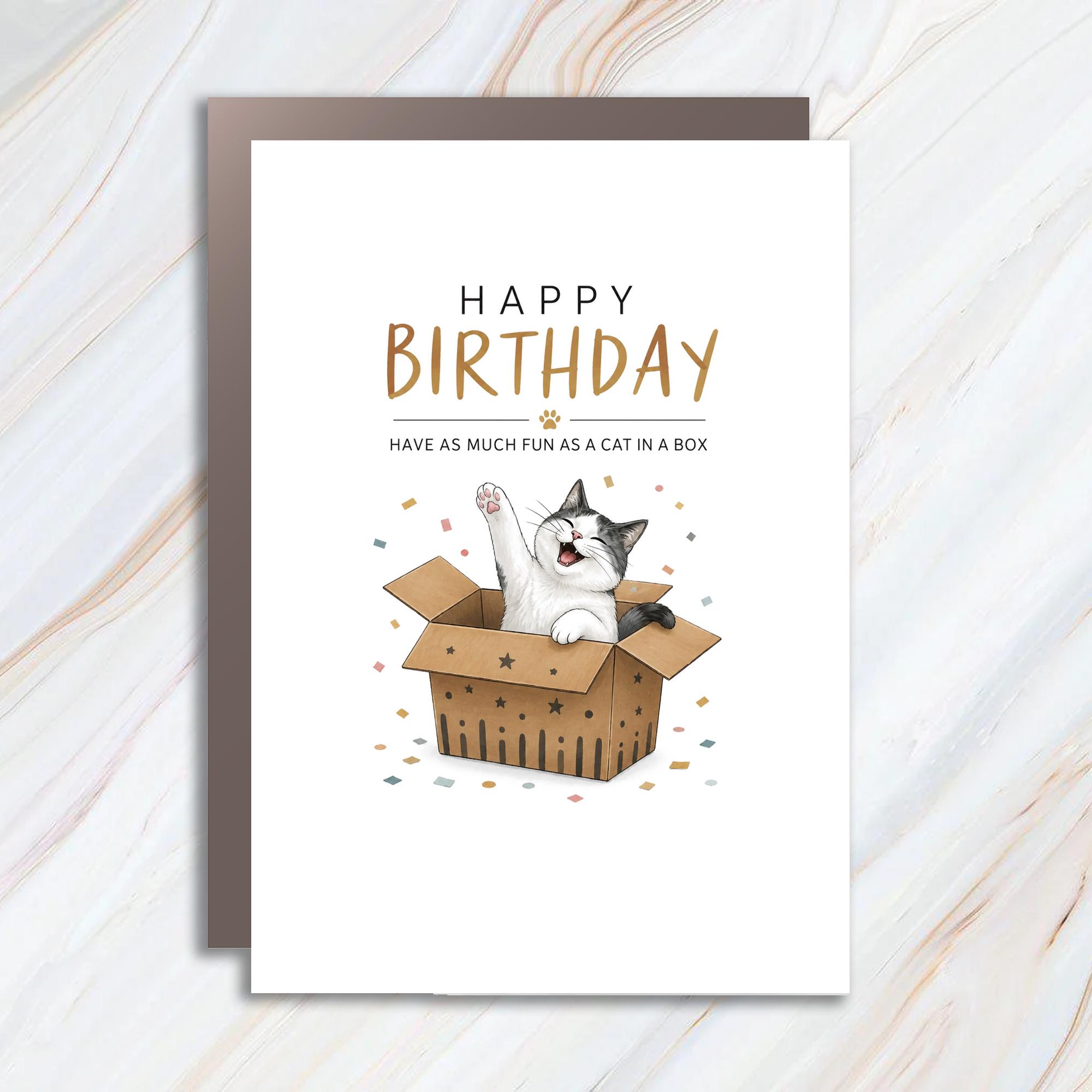 Happy Birthday Have As Much Fun As A Cat In A Box Cute Cat Birthday Card For Cat Lover Fun Animal Greeting Card BC163