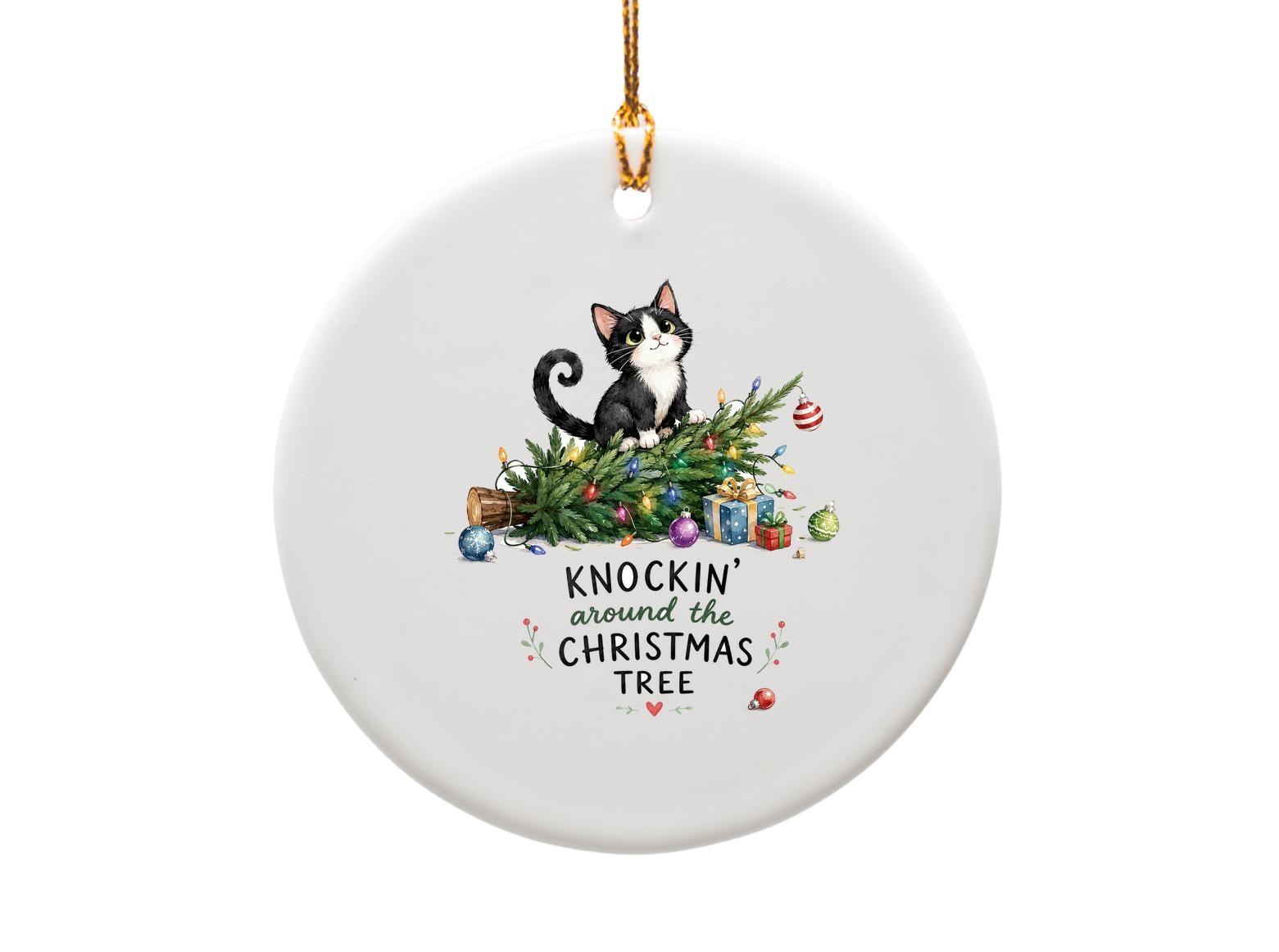 Knockin' Around The Christmas Tree Funny Cat Ornament Christmas Tree Decor Cute Holiday Gift For Cat Lover Festive Xmas Ornament O1
