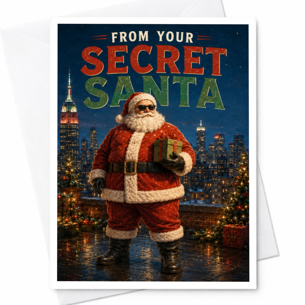 From Your Secret Santa Christmas Card Fun Holiday Greeting Card Secret Santa Gift Exchange Festive Santa Claus Card C4128