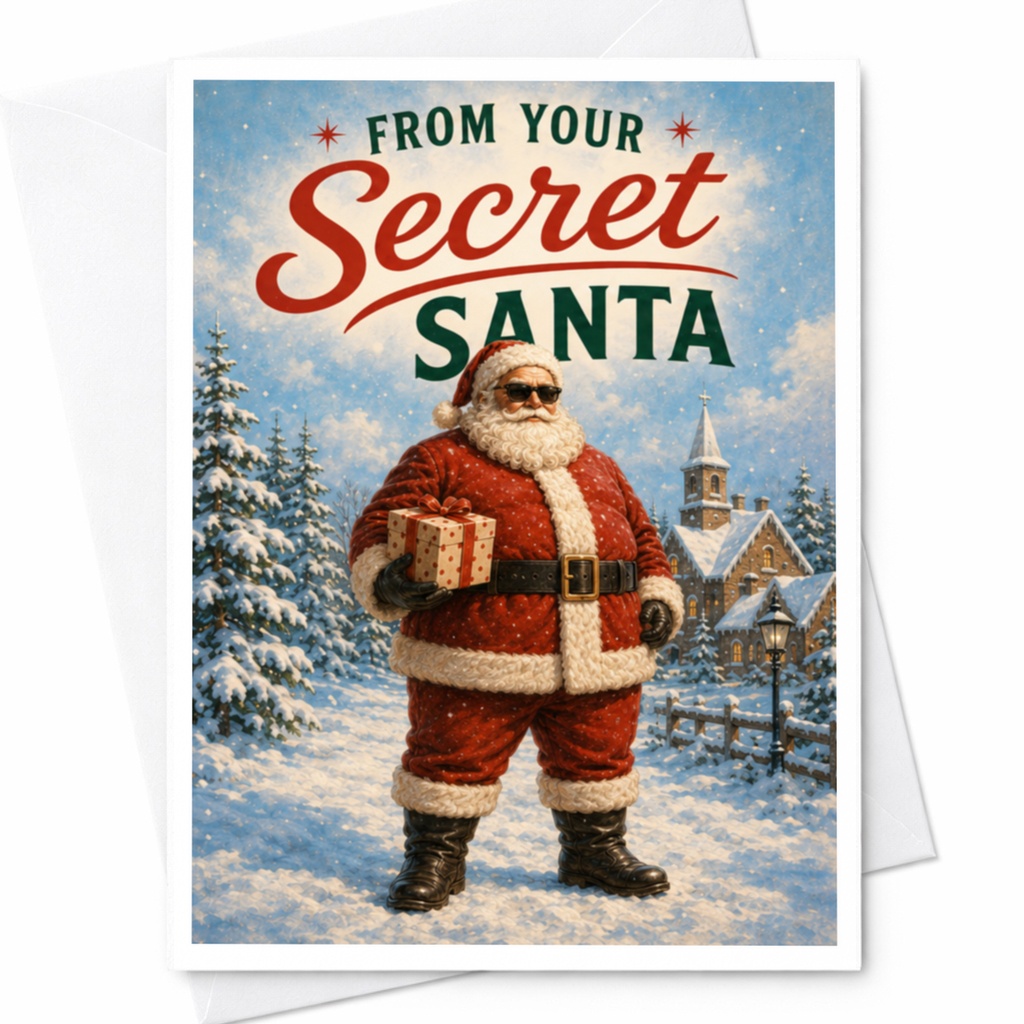 From Your Secret Santa Christmas Card Fun Secret Santa Gift Exchange Holiday Greeting Card Festive Santa C4129