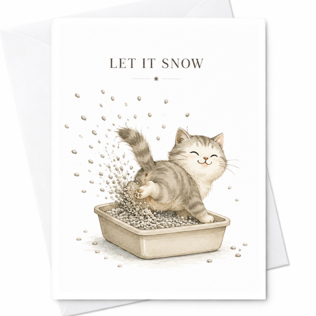 Let It Snow Funny Christmas Card Cute Cat Holiday Greeting Card For Cat Lover Xmas Card Animal Lover C4142