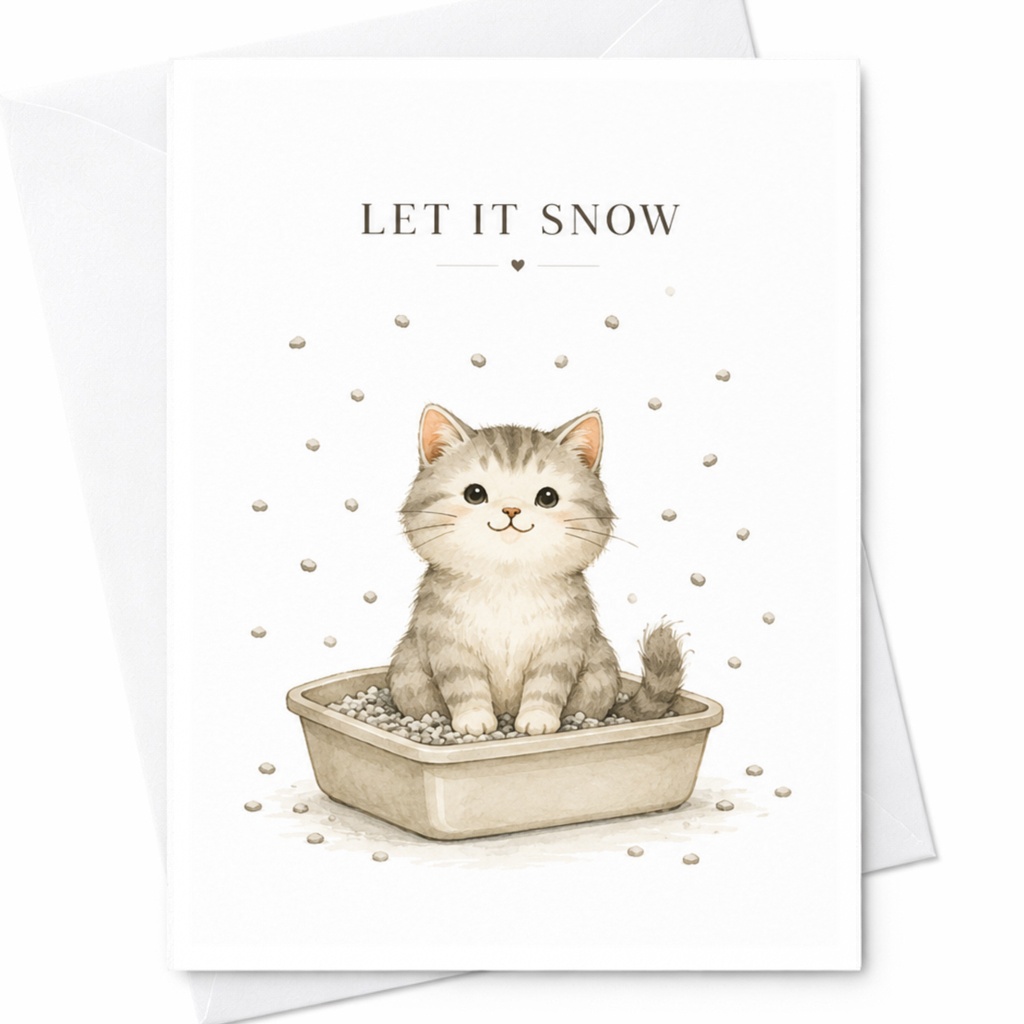 Let It Snow Cute Cat Christmas Card Funny Holiday Greeting Card For Cat Lover Adorable Winter Card With Kitten C4143