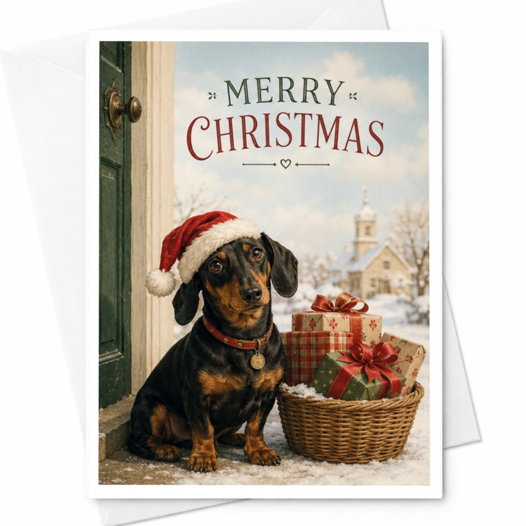 Merry Christmas Cute Dog Christmas Card Holiday Greeting Card With Santa Hat Festive Gifts For Dog Lover Seasonal Card C4146