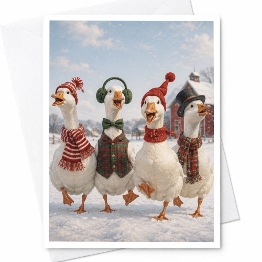 Festive Ducks Christmas Card Cute Winter Animal Greeting Card Holiday Card For Friend Family Fun Seasonal Art C4118