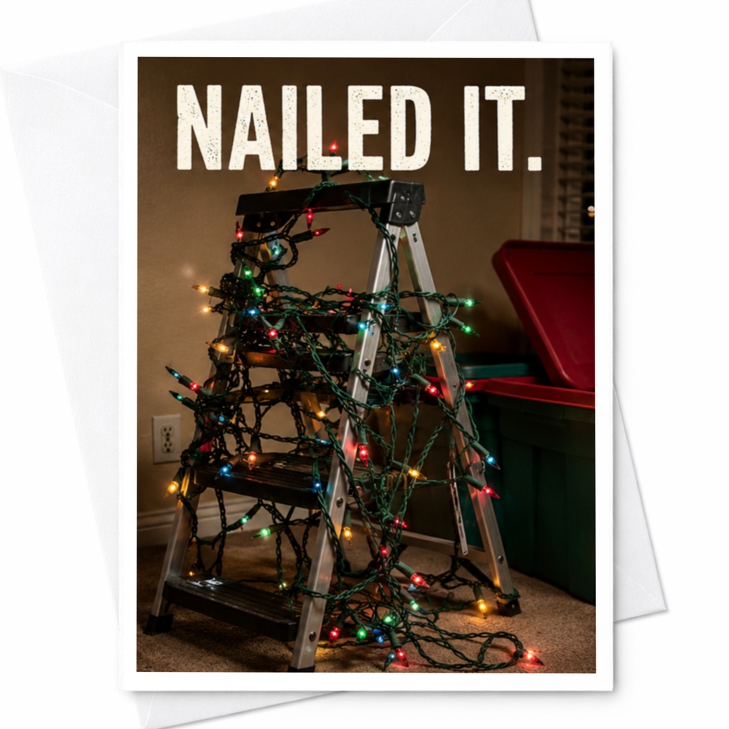 Nailed It. Funny Christmas Card Holiday For Friends Family Light Decor Enthusiasts Cute Festive Greeting Card C4124