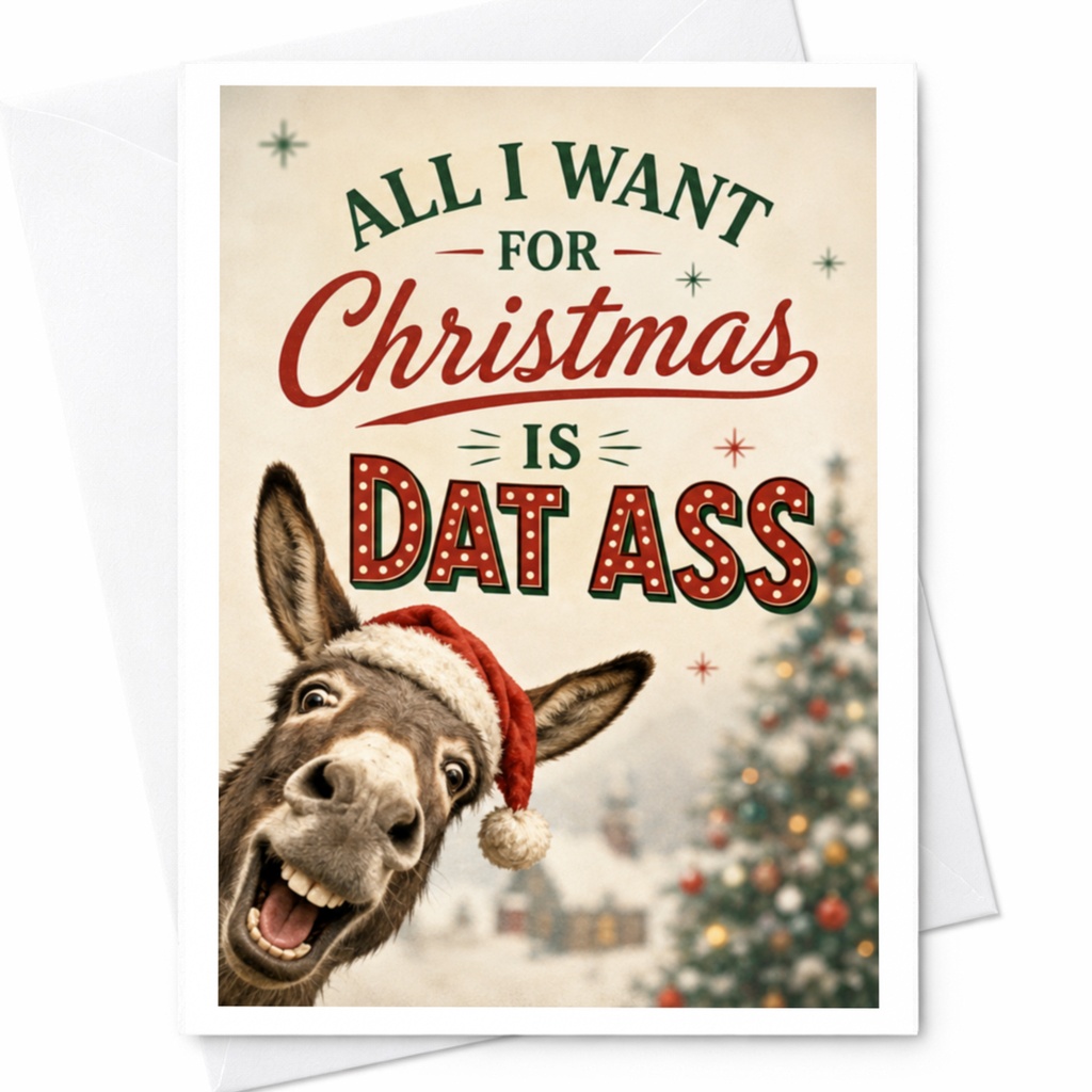 All I Want For Christmas Is Dat Ass Funny Christmas Card Donkey Holiday Card Cute Animal Xmas Card For Friends C4126