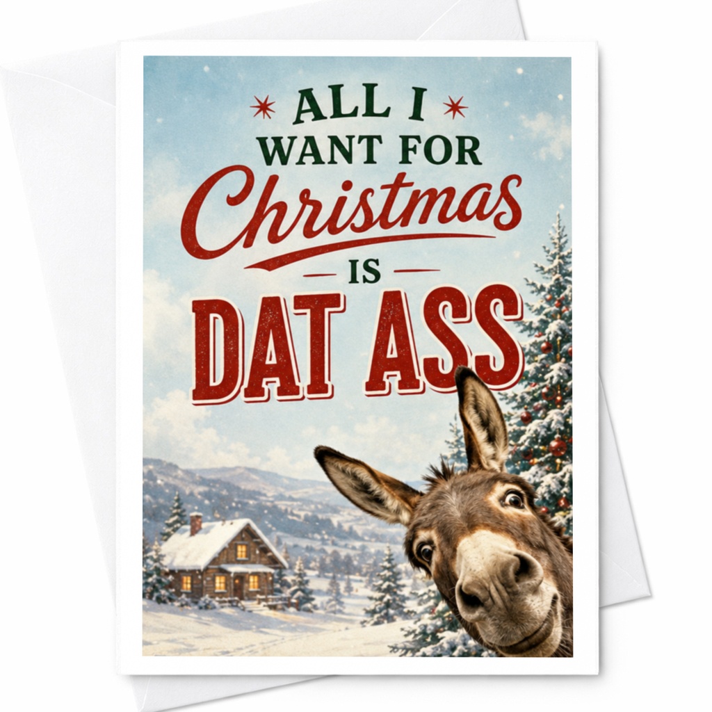 All I Want For Christmas Is Dat Ass Funny Christmas Card Holiday Card Donkey For Him Her Cute Xmas Card C4127