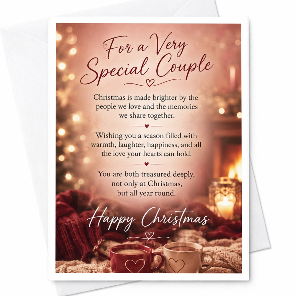 For A Very Special Couple Christmas Card Happy Christmas Greeting Card For Couple Warm Wishes Holiday Card Cozy Scene C4150