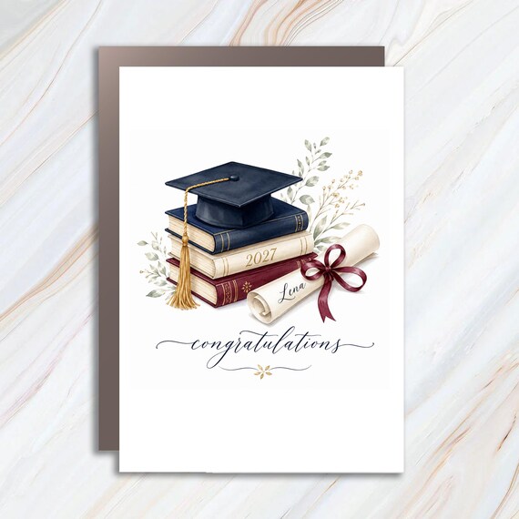 Custom Congratulations Graduation Card 2027 Graduate Cap Diploma Personalized For Her Him College High School Grad Celebration C200