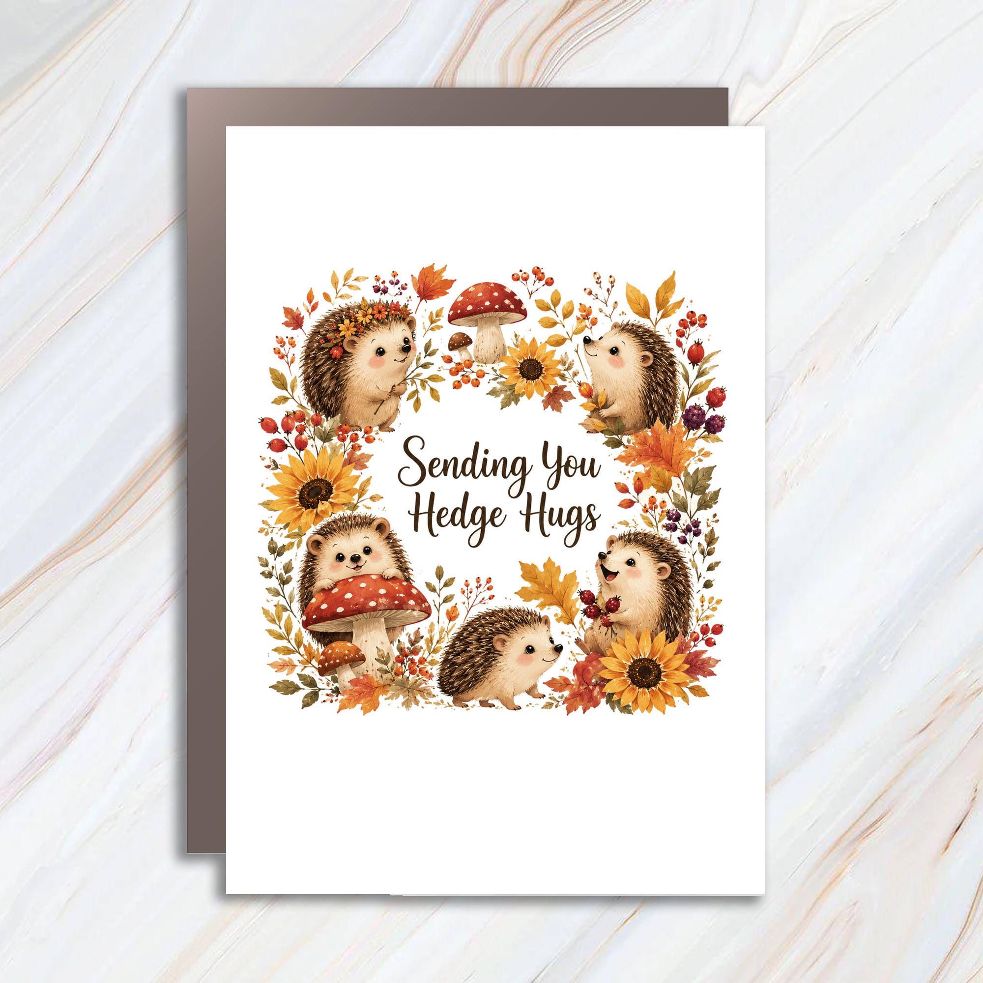 Sending You Hedge Hugs Cute Everyday Card Adorable Hedgehog Greeting Card Autumn Floral For Animal Lover C906