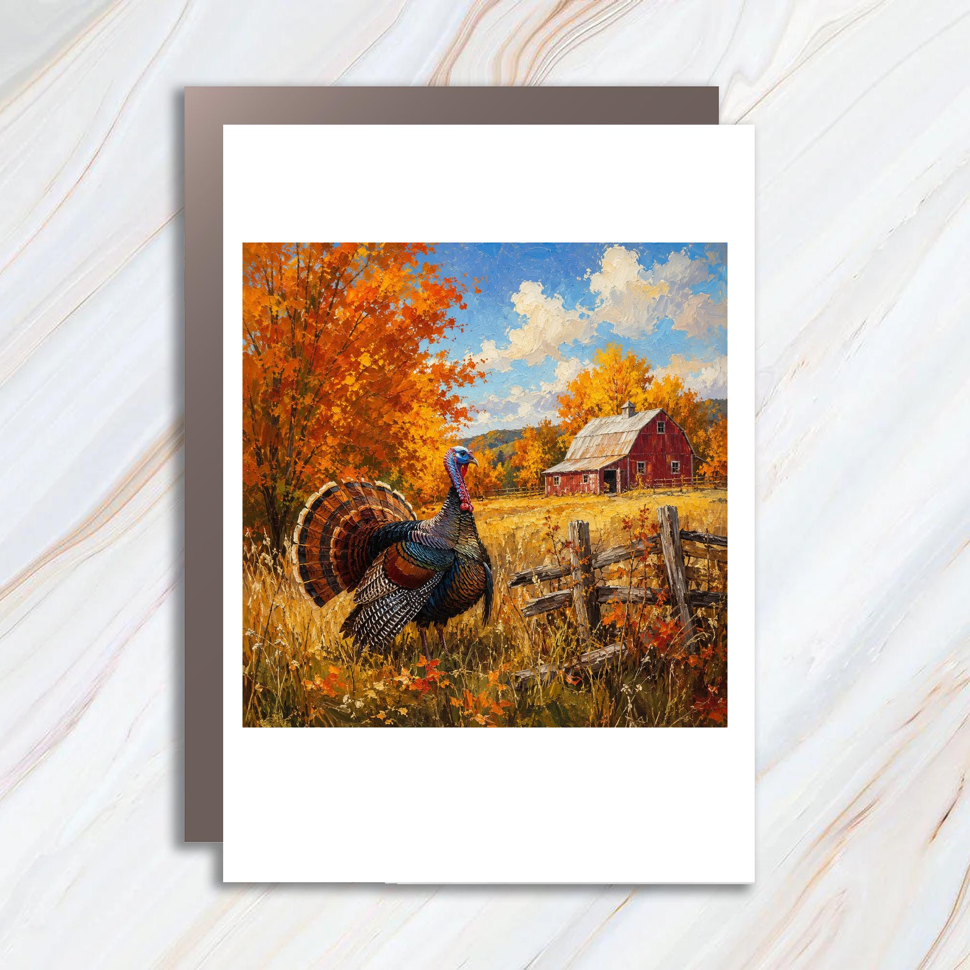 Turkey In Autumn Landscape Thanksgiving Card Fall Greeting Card For Nature Lover Rustic Farmhouse Style Seasonal Card C908
