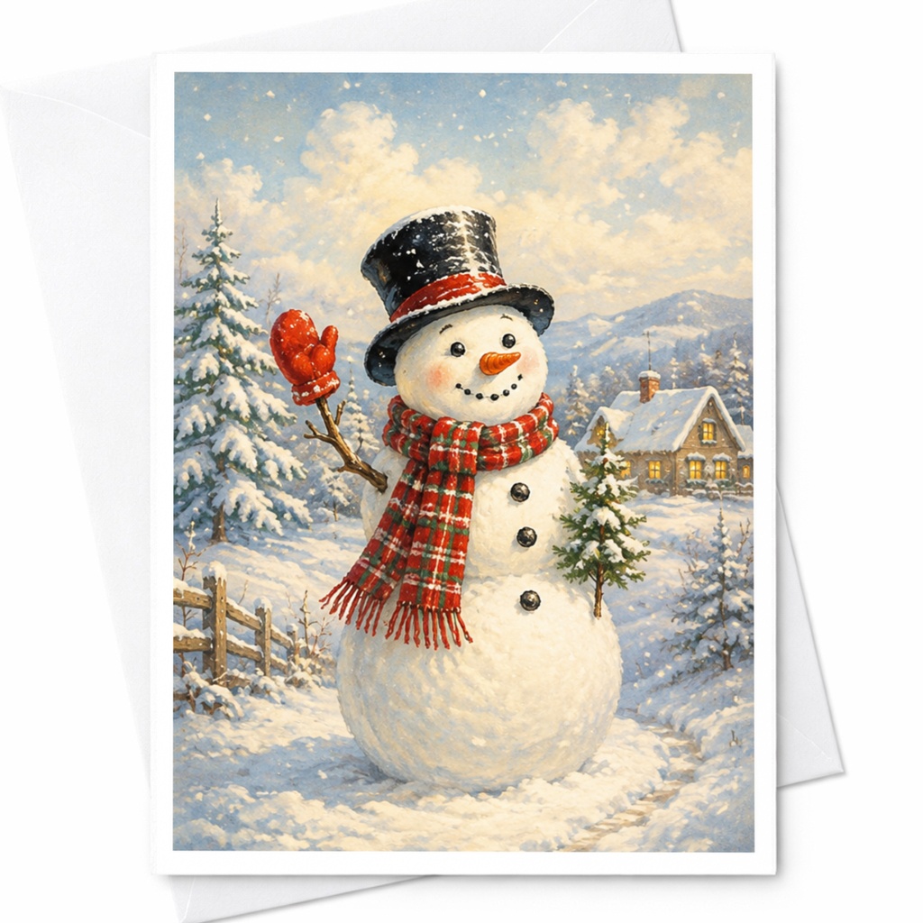 Snowman Winter Scene Christmas Card Festive Holiday Greeting Card For Mum Cute Snowy Landscape Card With Envelope C4165