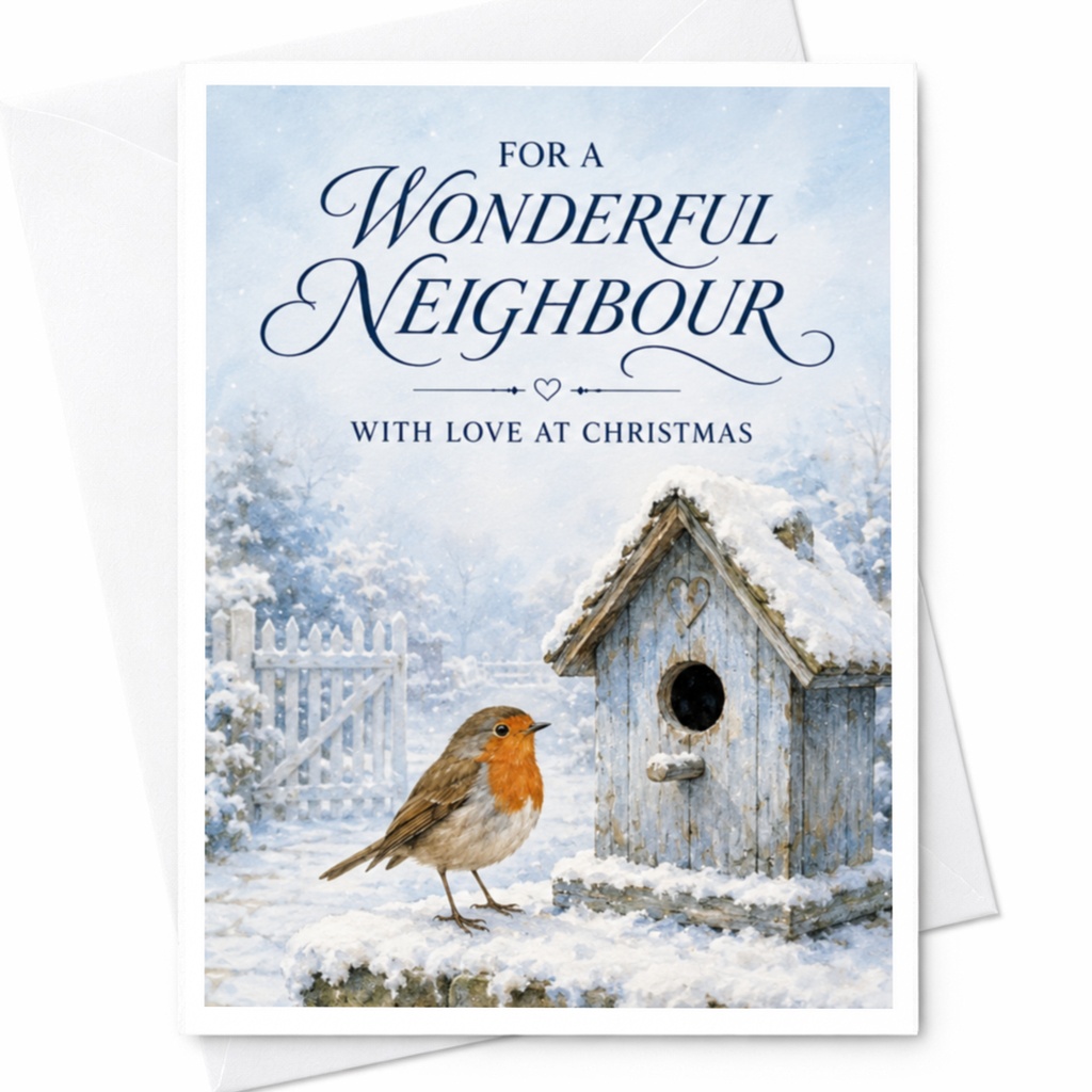 For A Wonderful Neighbour With Love At Christmas Card Festive Greeting Card For Neighbor Holiday Wishes Winter Scene C4181