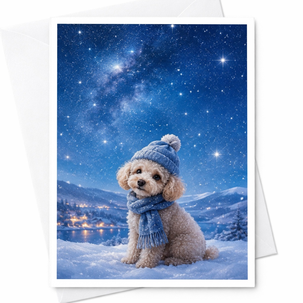 Cute Dog Winter Christmas Card Cozy Holiday Greeting Card For Dog Lover Festive Snowy Scene Adorable Puppy Card C4184