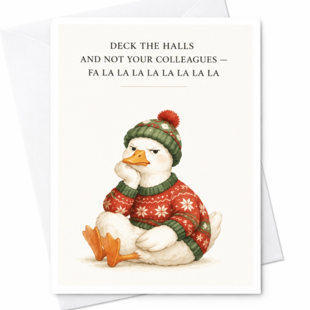 Deck The Halls And Not Your Colleagues Christmas Card Funny Holiday Greeting Card For Coworker Cute Duck Festive Sweater C4198