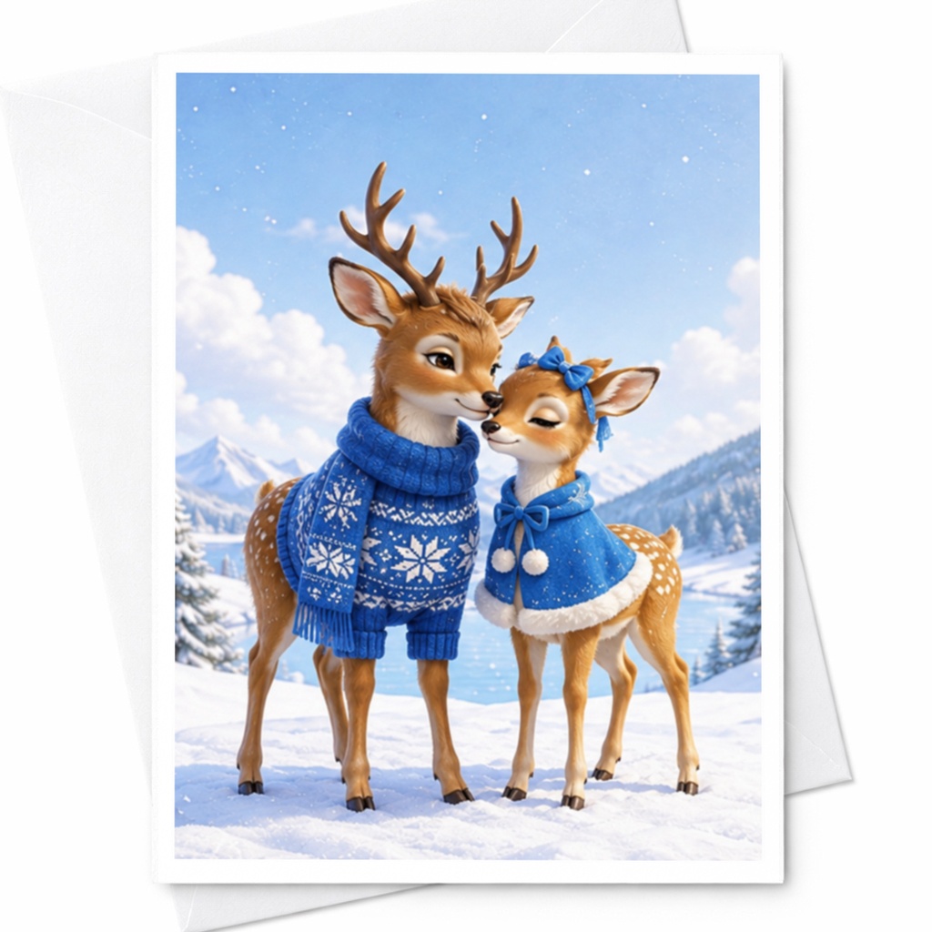 Deer Couple Christmas Card Cute Winter Scene Greeting Card Holiday Card For Animal Lover Snowy Landscape Festive Card C4167