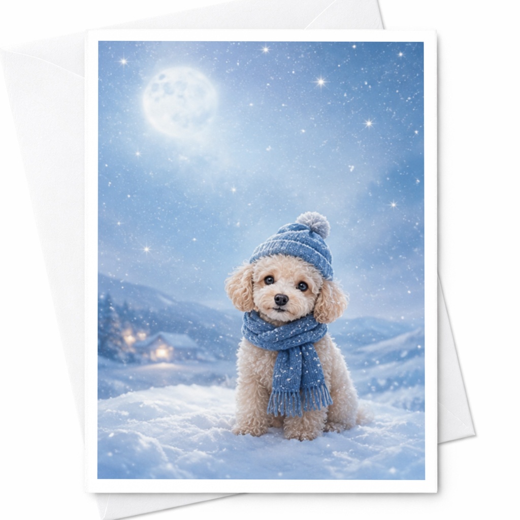 Cute Dog Winter Christmas Card Adorable Puppy In Snow Holiday Greeting Card For Dog Lover Festive Winter Scene C4185