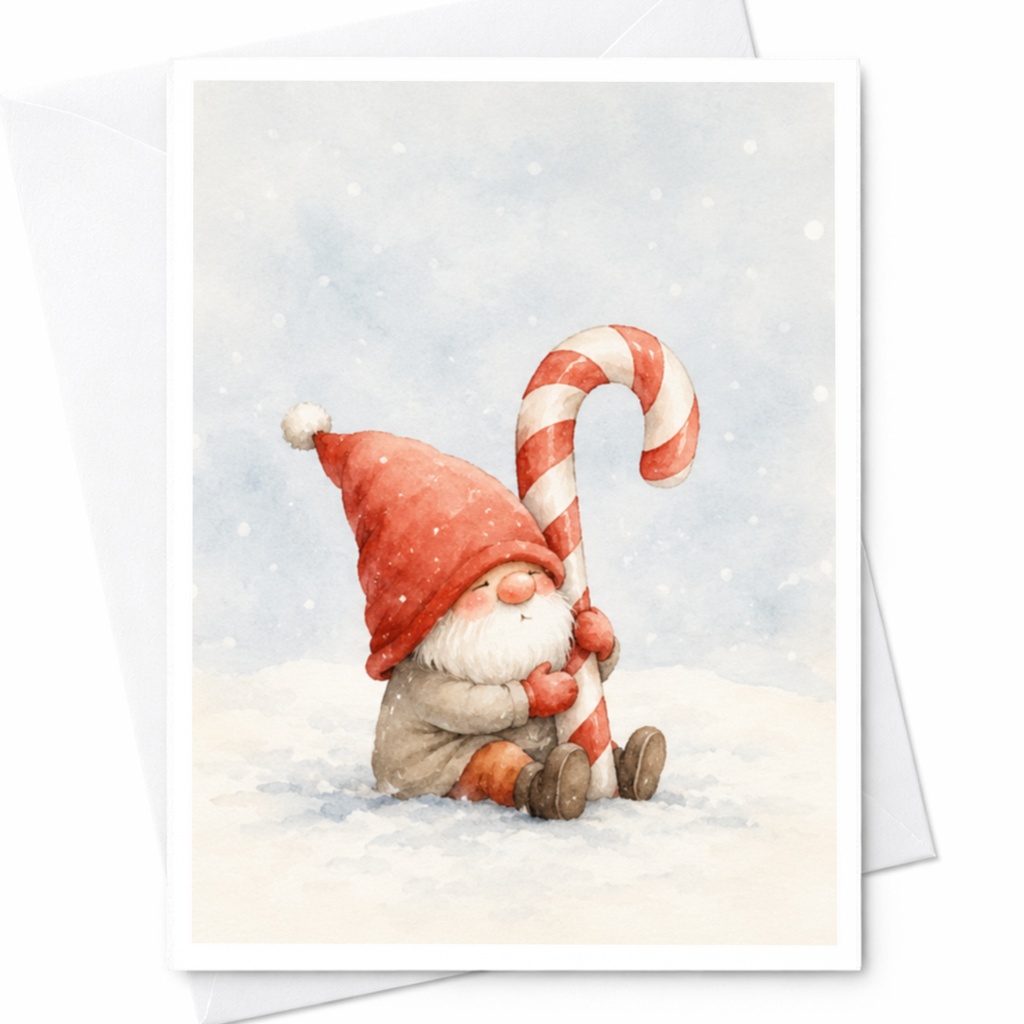 Gnome With Candy Cane Christmas Card Cute Holiday Greeting Card Winter Wonderland For Friends Family Festive Season C4186