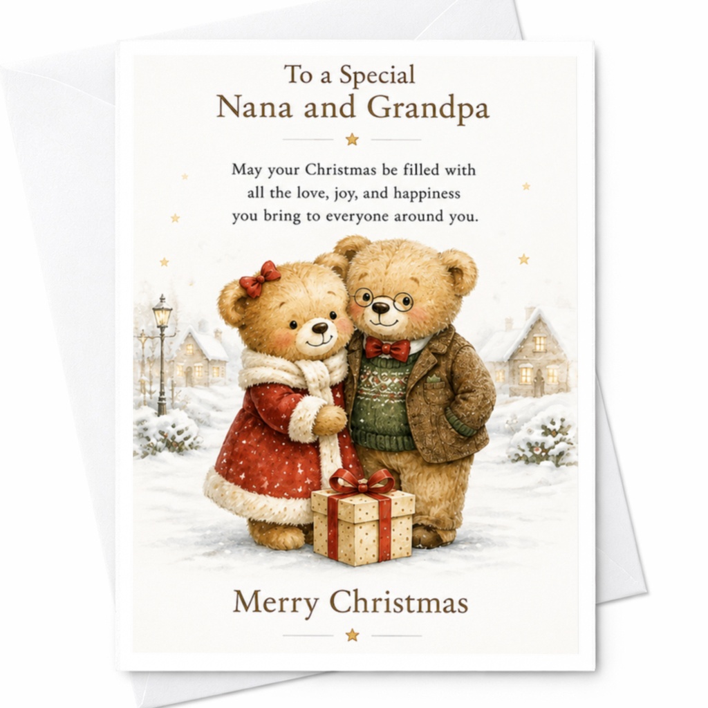To A Special Nana And Grandpa Merry Christmas Card Cute Bears Holiday Greeting Card For Grandparents Festive Xmas Card C4205