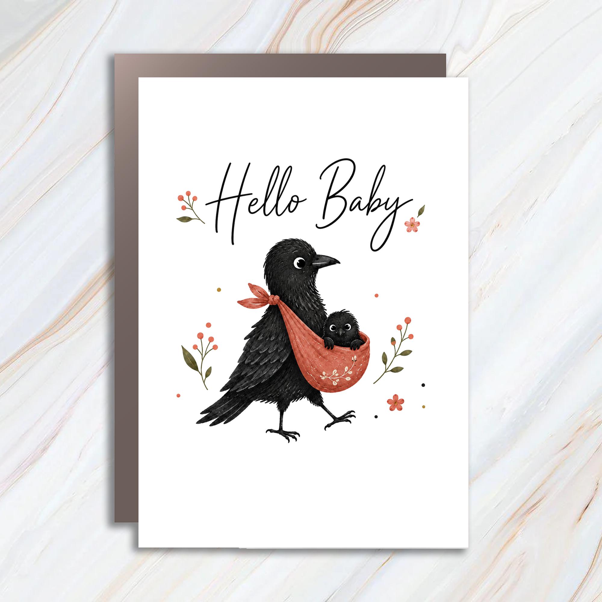Hello Baby New Baby Card Cute Bird With Baby In Sling Greeting Card For New Parents Adorable Animal Card Baby Shower C909