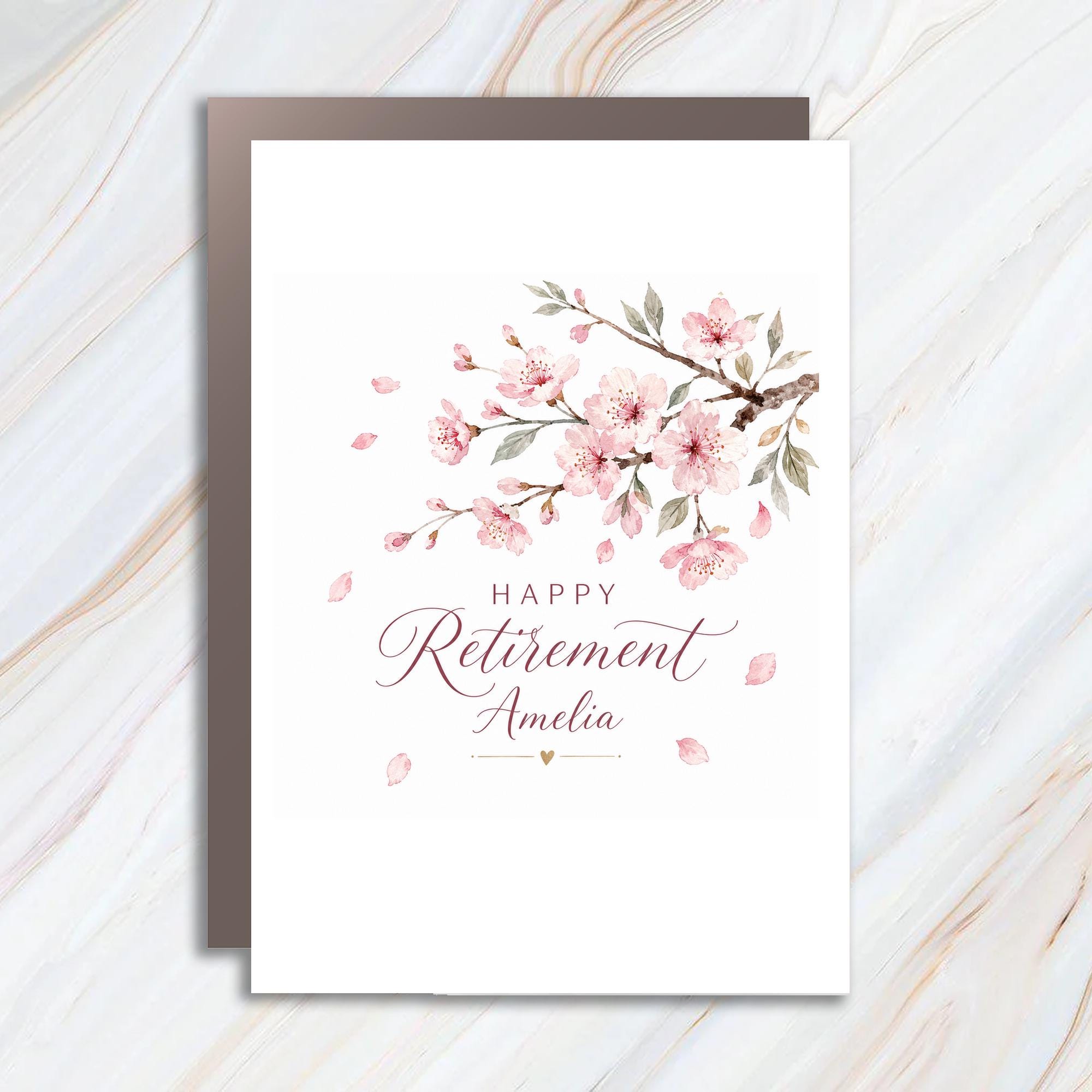 Happy Retirement Amelia Floral Retirement Card Cherry Blossoms Personalized Greeting Card For Her Elegant Watercolor C918