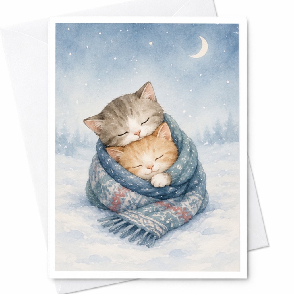 Christmas Kitten Card Cute Cats In Scarf Winter Holiday Greeting Card For Cat Lover Adorable Animal Christmas Card C4220