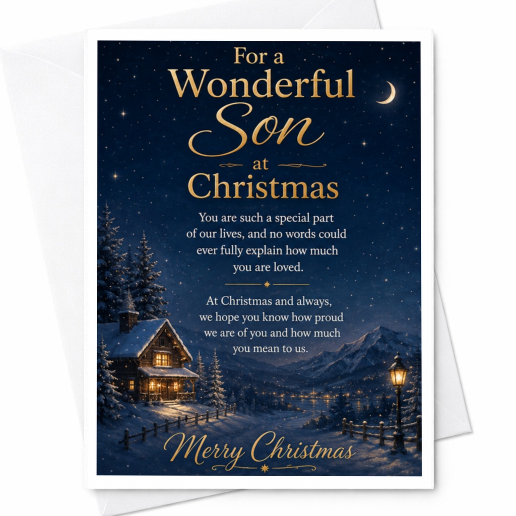 For A Wonderful Son At Christmas Christmas Card Special Holiday Greeting Card For Son Festive Winter Scene Merry Christmas C4232