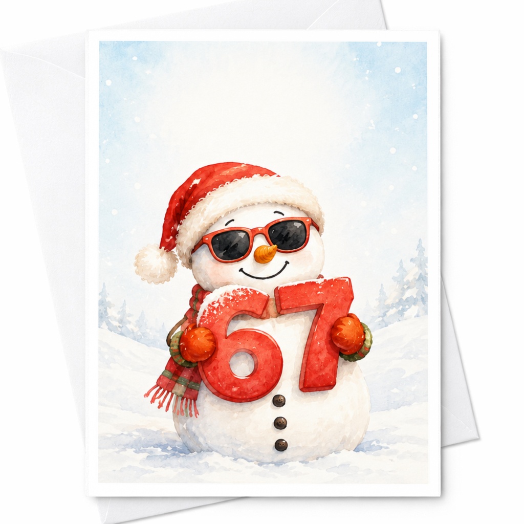 67 Snowman Christmas Card Cute Holiday Greeting Card Santa Hat Winter Scene For Family Friends Festive Season C4234