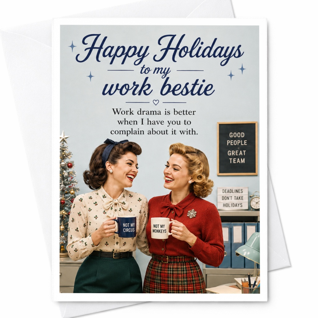 Happy Holidays To My Work Bestie Christmas Card Funny Coworker Holiday Card Office Workplace Friendship Card C4212