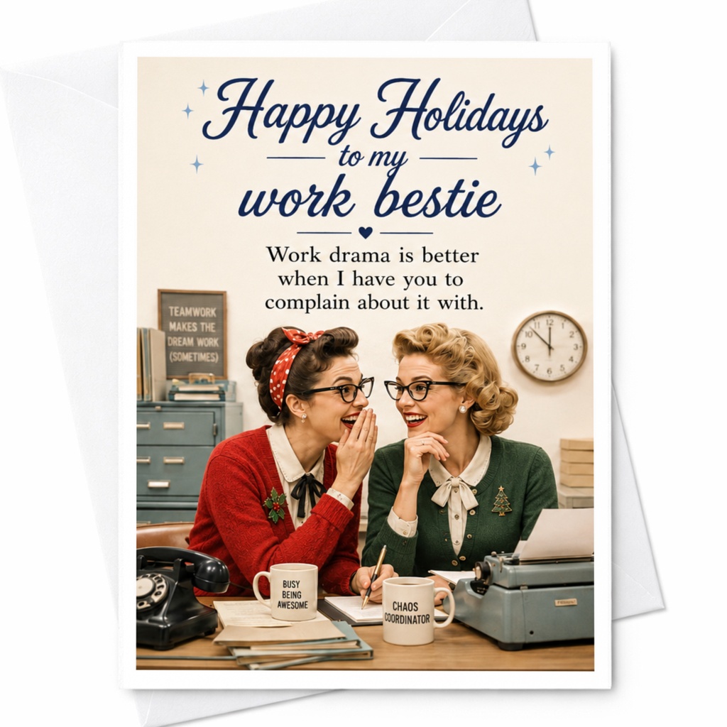 Happy Holidays To My Work Bestie Christmas Card Funny Coworker Holiday Card Office Workplace Friendship Card C4213