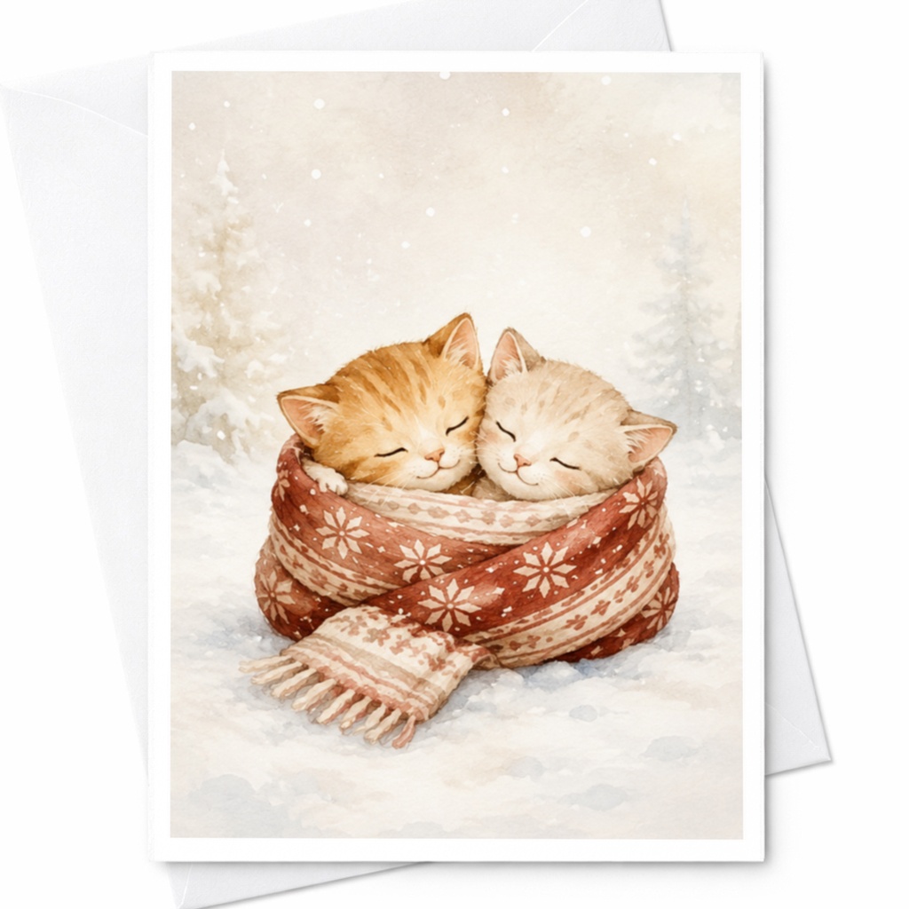 Christmas Kitten Card Cute Cats In Scarf Holiday Greeting Card Winter Animal Lover Christmas Card For Cat Lover Adorable C4221