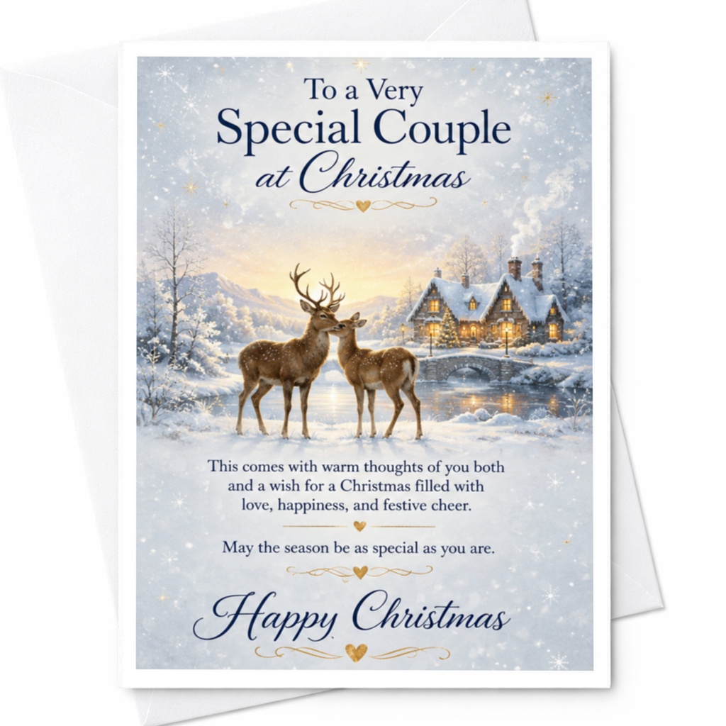 To A Very Special Couple At Christmas Card Holiday Greeting Card For Couple Winter Scene Deer Happy Christmas Wishes C4227