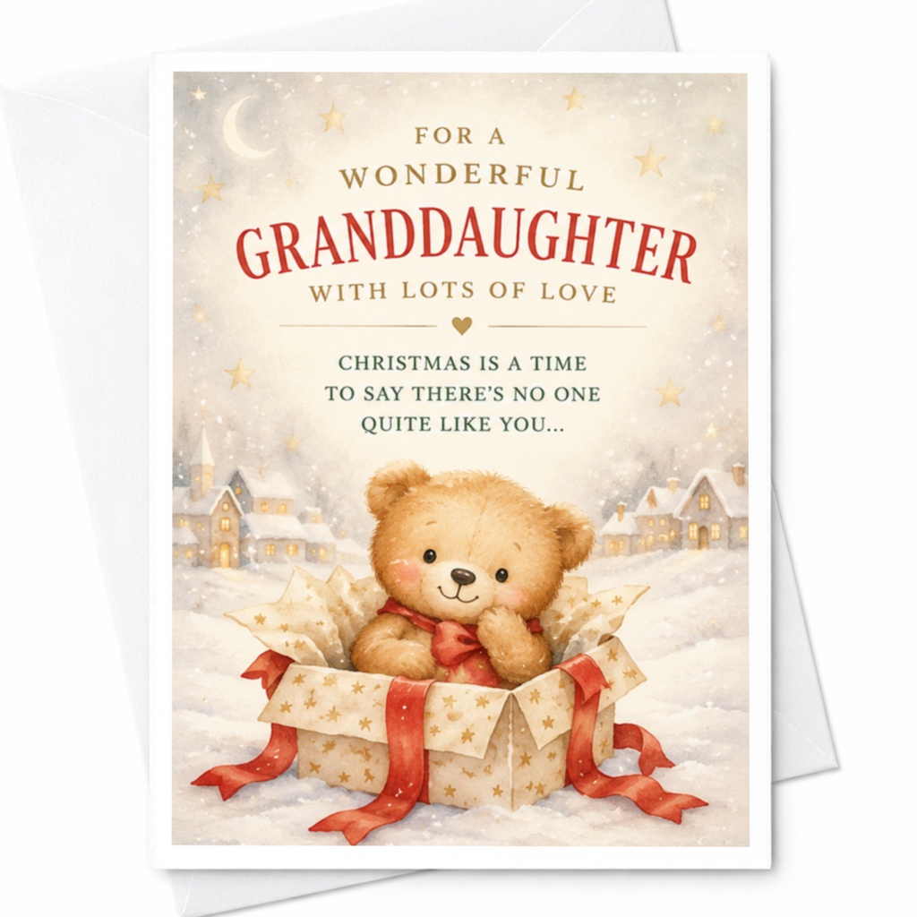 For A Wonderful Granddaughter With Lots Of Love Christmas Card Cute Teddy Bear Holiday Greeting Card For Granddaughter Festive Xma C4242
